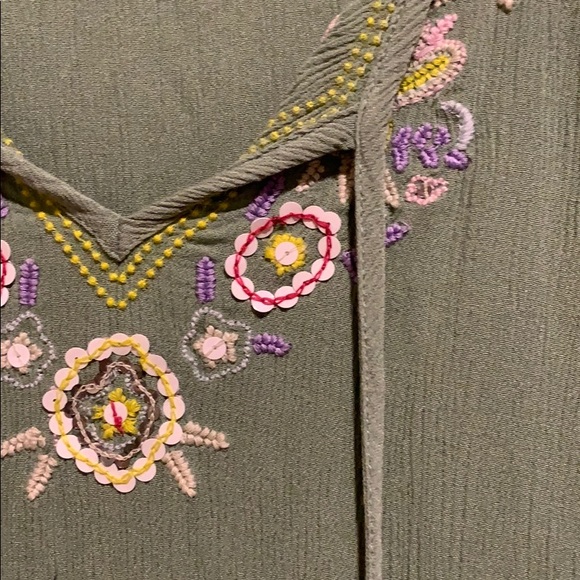 Embroidered Light Sage Green Top with Tassels - Picture 3 of 4